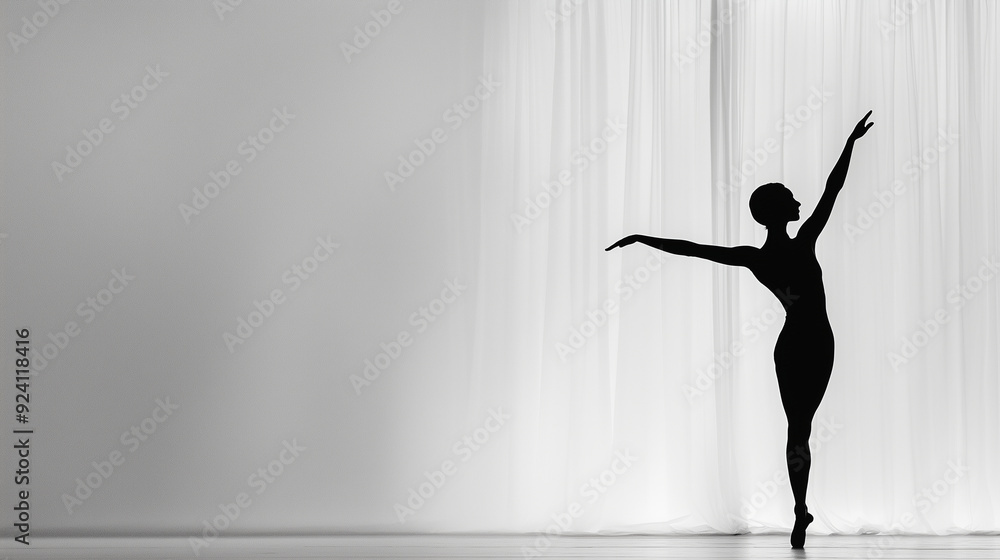 Against a blank backdrop, the graceful silhouette of a dancer captures the essence of fluid motion and artistic expression, evoking a serene and elegant atmosphere, photo Against a blank backdrop, the graceful silhouette of a dancer captures the essence of fluid motion and artistic expression, evoking a serene and elegant atmosphere, photo