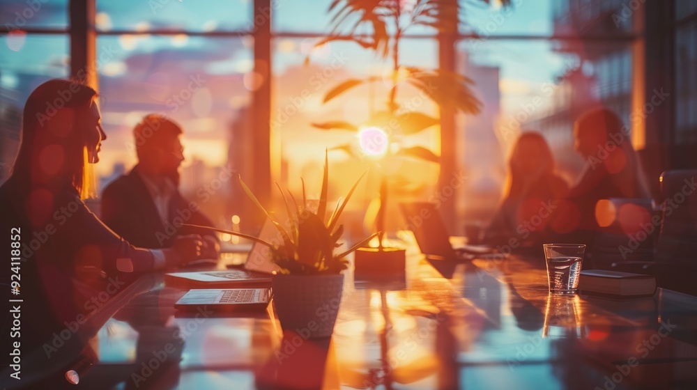 Team Meeting Scheduled at Sunset in a Modern Office Space for Effective Collaboration and Growth Team Meeting Scheduled at Sunset in a Modern Office Space for Effective Collaboration and Growth
