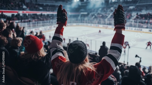 Excited Hockey Fans Cheering at a Game