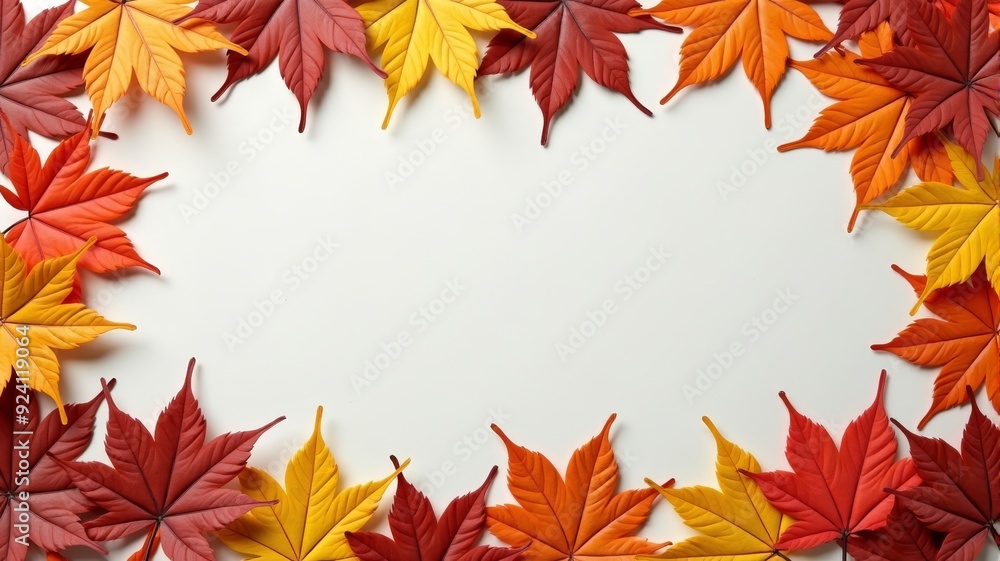 Autumn Leaves Frame with Blank White Center for Text - Fall Foliage Border Autumn Leaves Frame with Blank White Center for Text - Fall Foliage Border