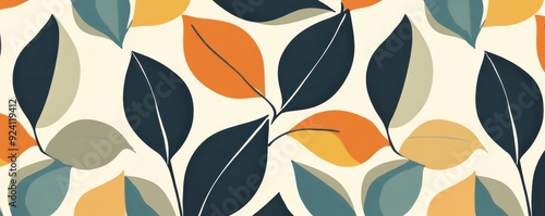 Seamless pattern of colorful abstract leaves in autumn shades, perfect for fabric, wallpaper, or digital backgrounds.