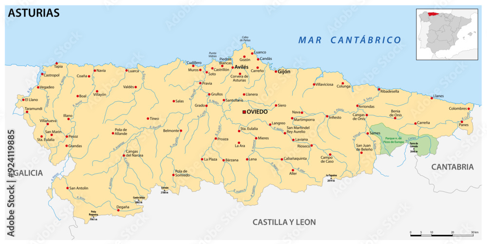 Obraz premium Map of the Spanish autonomous community of Asturias
