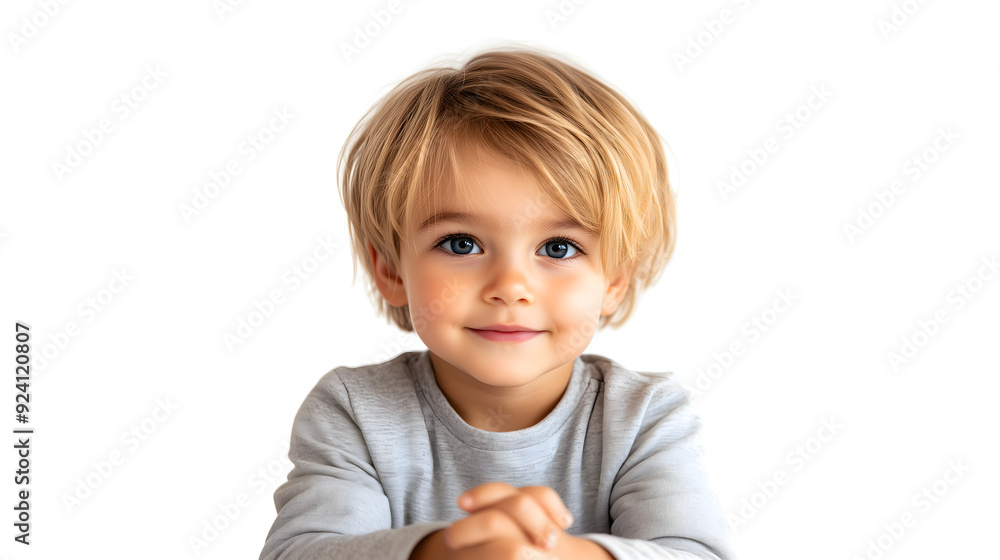 portrait of a little child smilling; isolated cute blond boy toddler looking directly; white background; portrait of a little child smilling; isolated cute blond boy toddler looking directly; white background;