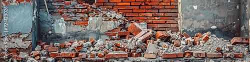 Rubble of concrete and bricks in an outdoor setting