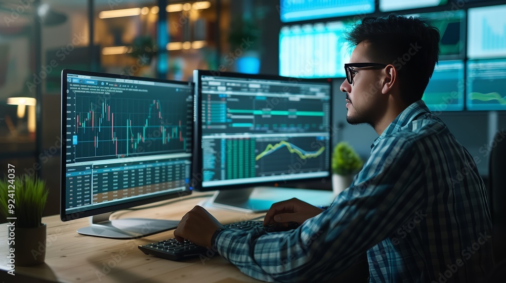 A business analyst uses financial software to forecast performance, analyze trends, and recommend strategy. A business analyst uses financial software to forecast performance, analyze trends, and recommend strategy.