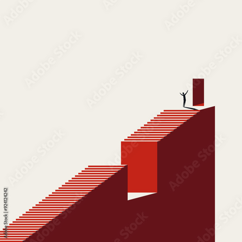 Business success and growth vector concept. Symbol of overcoming challenge, motivation, ambition. Minimal illustration