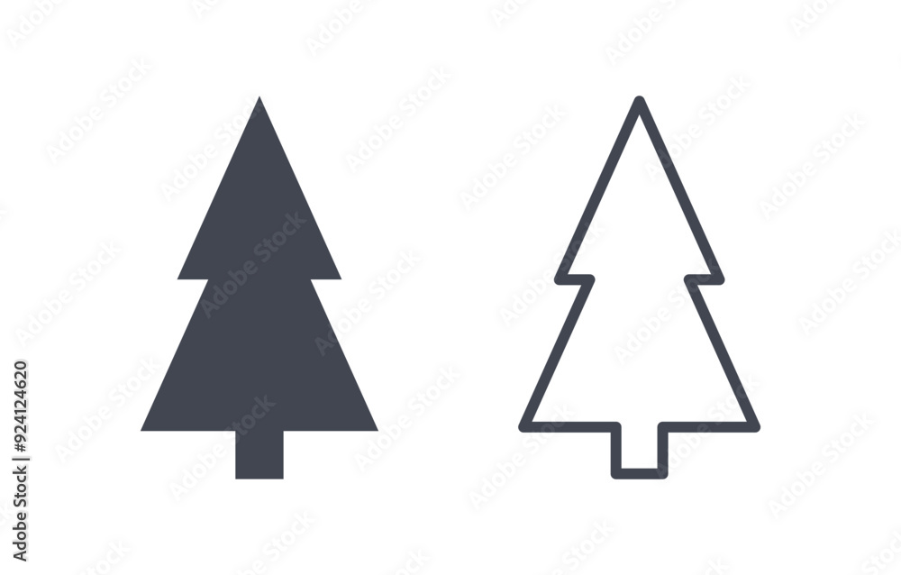 Christmas tree simple icon. Outline and filled design options. Minimalistic design. Christmas tree simple icon. Outline and filled design options. Minimalistic design.