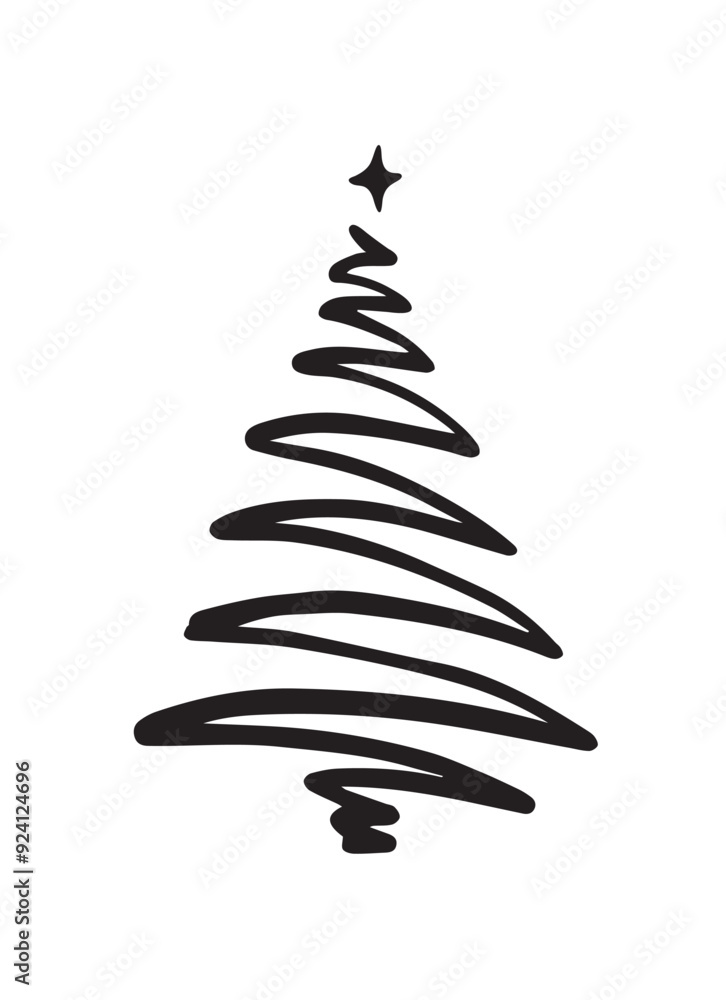 Single line Christmas tree. Hand drawn line art. Single line Christmas tree. Hand drawn line art.