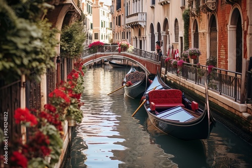 Magenta Currents Romantic Gondolas on Venice's Terracotta Waters