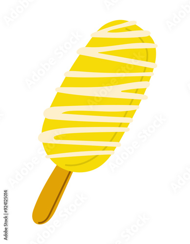 Flat glazed ice cream on stick in flat style. Summer vacation vector illustration isolated on white background. Good for decoration, stickers and logo