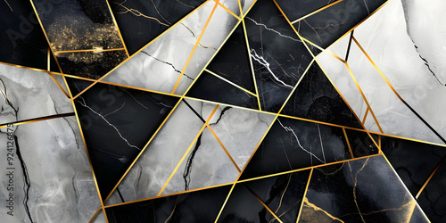 Wallpaper Mural geometric black and white background. luxurious textured background of black and white slabs and gold lines Torontodigital.ca