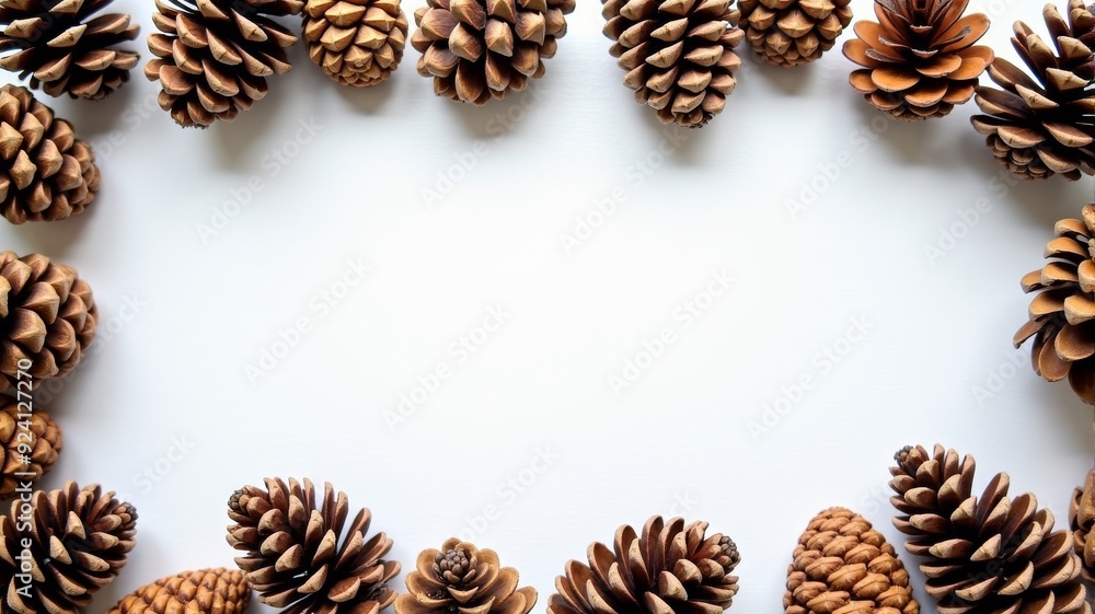 Pine Cones Arranged in a Circle on a White Background - Natural Autumn and Winter Décor, Christmas Decoration Ideas Pine Cones Arranged in a Circle on a White Background - Natural Autumn and Winter Décor, Christmas Decoration Ideas