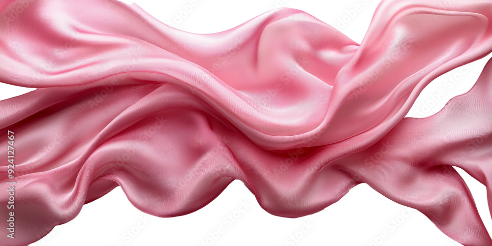 Obraz premium Close-up of flowing pink fabric with delicate folds, creating a soft and romantic texture, ideal for backgrounds, fashion design, or branding that emphasizes femininity and elegance.