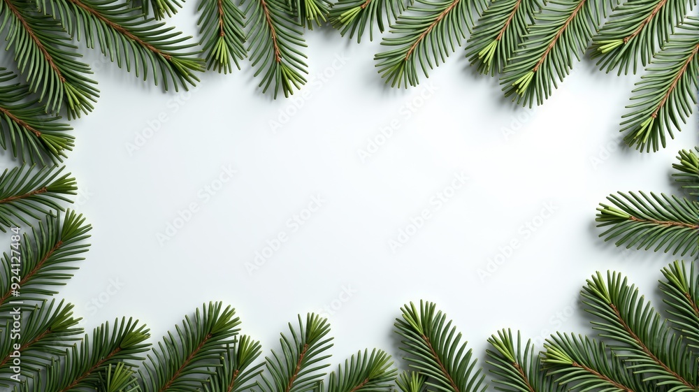 Festive Evergreen Branches Frame on White Background - Perfect for Holiday Cards and Seasonal Decorations Festive Evergreen Branches Frame on White Background - Perfect for Holiday Cards and Seasonal Decorations