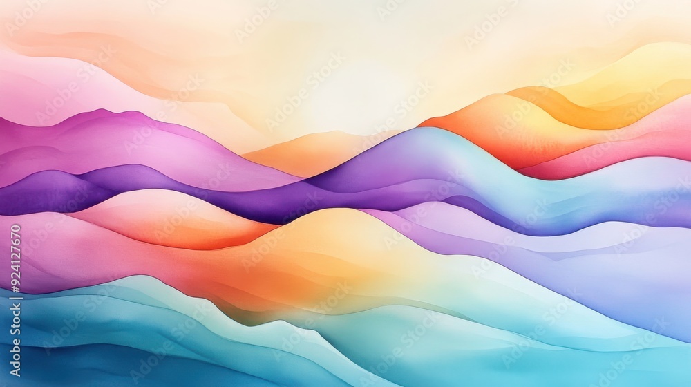 Fototapeta premium A vibrant abstract landscape with flowing waves of pastel colors, creating a serene and calming visual experience.