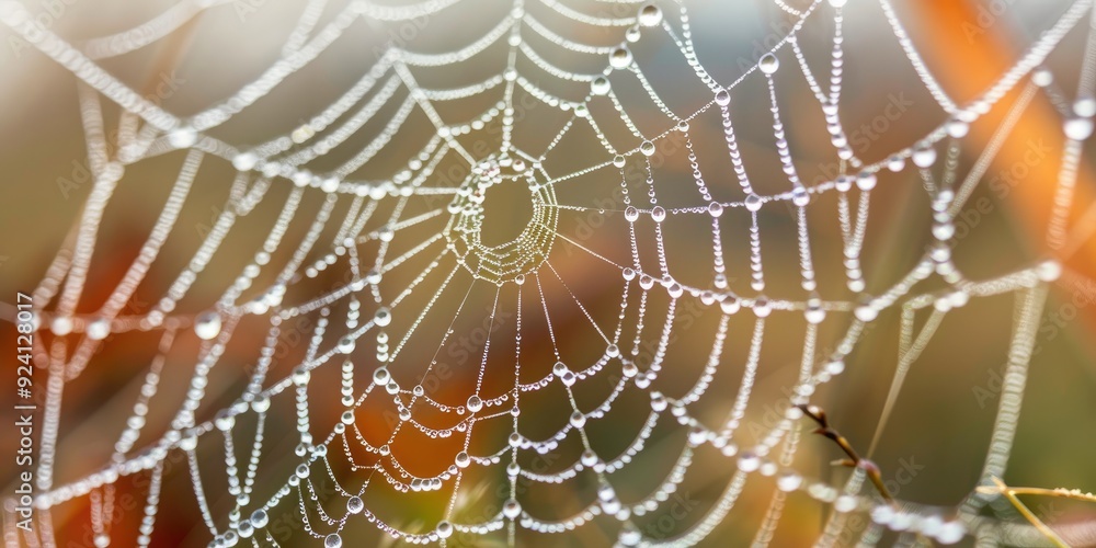 Naklejka premium Close up image of spider web with water droplets