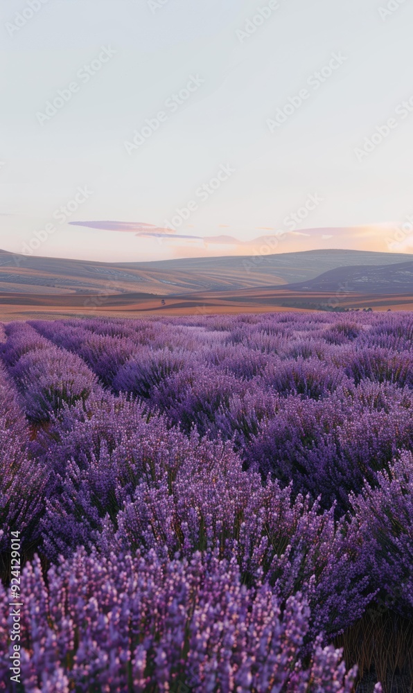 Obraz premium A field of lavender flowers in bloom. AI.