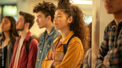 First-year students nervously stand in line, gazing at the upperclassmen and professors around them. photo