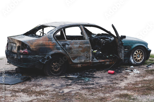 burned and wrecked car aftermath