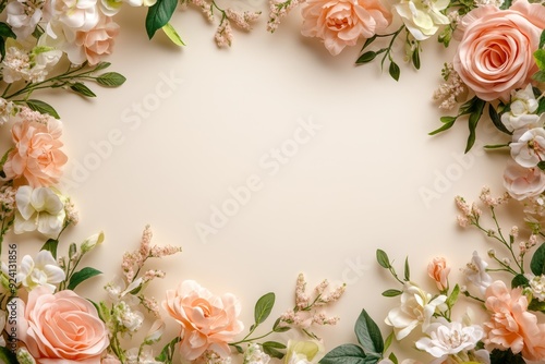 Wallpaper Mural Elegant floral border with vibrant flowers lush greenery on light background. Ideal for decorative designs wedding invitations or romantic designs valentines day, mother's day, women's day Torontodigital.ca