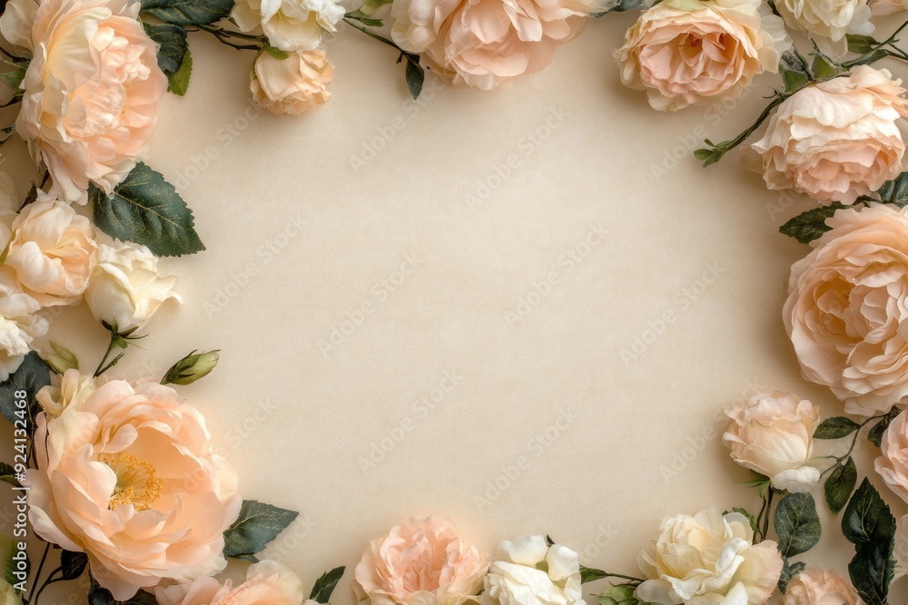 Elegant floral border with vibrant flowers lush greenery on light background. Ideal for decorative designs wedding invitations or romantic designs valentines day, mother's day, women's day Elegant floral border with vibrant flowers lush greenery on light background. Ideal for decorative designs wedding invitations or romantic designs valentines day, mother's day, women's day