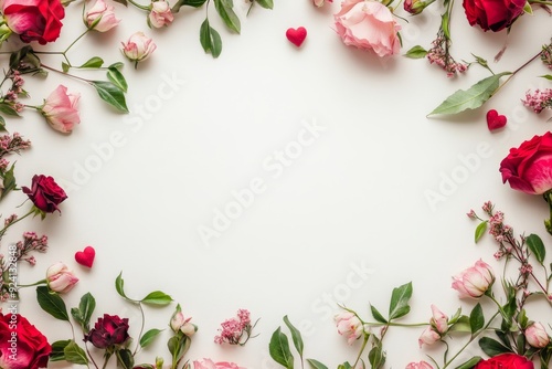 Elegant floral border with vibrant flowers lush greenery on light background. Ideal for decorative designs wedding invitations or romantic designs valentines day, mother's day, women's day