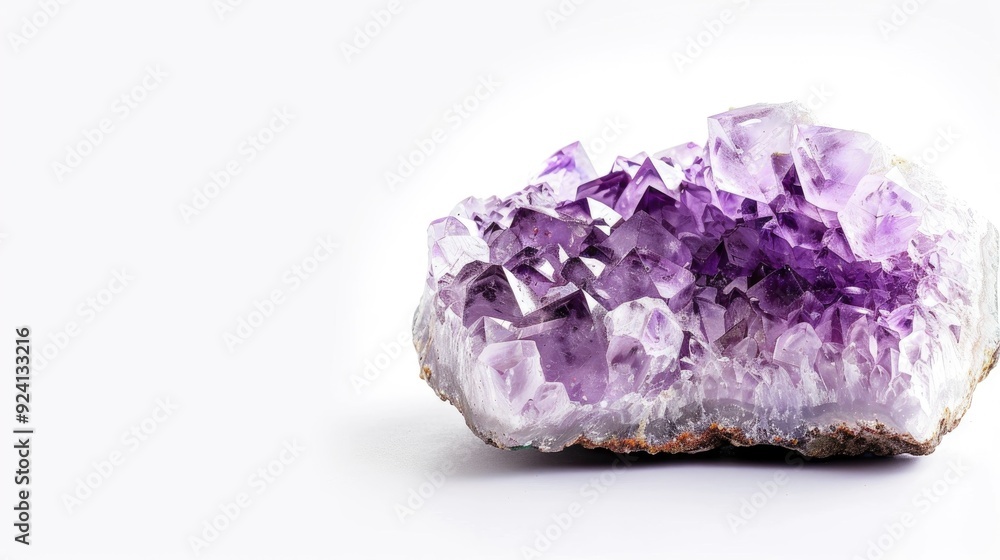 Front left view of small amethyst geode on white background with text space Front left view of small amethyst geode on white background with text space