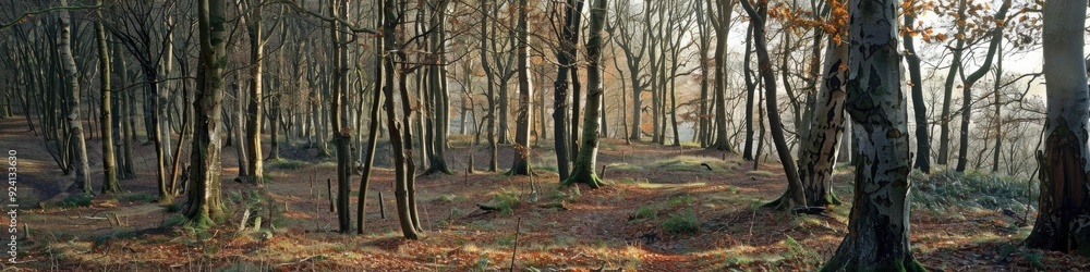 Fototapeta premium Trees marked for removal in varied forested area