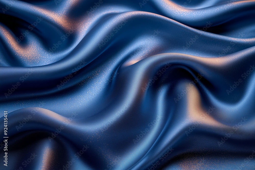 Obraz premium Smooth blue satin fabric draped elegantly, showcasing rich texture and subtle sheen under soft light