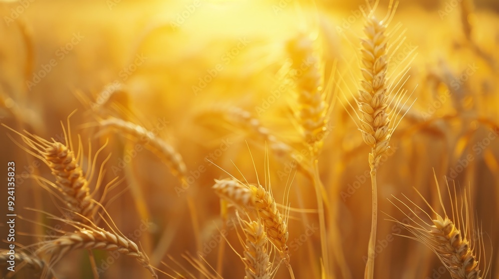 Organic wheat field at sunset abundant harvest in summer, close up agriculture concept Organic wheat field at sunset abundant harvest in summer, close up agriculture concept