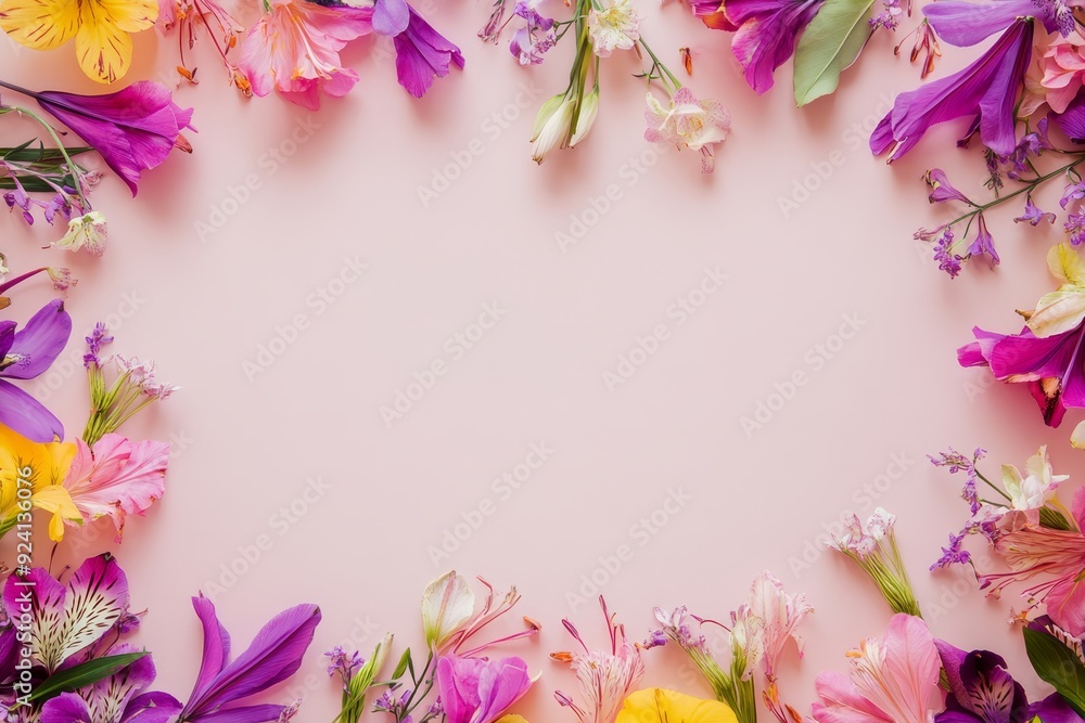Elegant floral border with vibrant flowers lush greenery on light background. Ideal for decorative designs wedding invitations or romantic designs valentines day, mother's day, women's day Elegant floral border with vibrant flowers lush greenery on light background. Ideal for decorative designs wedding invitations or romantic designs valentines day, mother's day, women's day