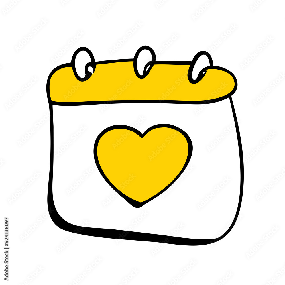 calendar icon features a yellow heart in the center calendar icon features a yellow heart in the center