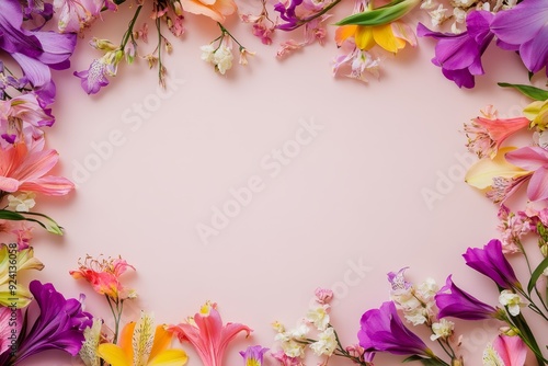 Wallpaper Mural Elegant floral border with vibrant flowers lush greenery on light background. Ideal for decorative designs wedding invitations or romantic designs valentines day, mother's day, women's day Torontodigital.ca