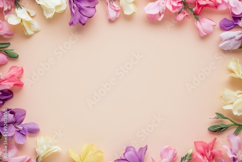 Wallpaper Mural Elegant floral border with vibrant flowers lush greenery on light background. Ideal for decorative designs wedding invitations or romantic designs valentines day, mother's day, women's day Torontodigital.ca