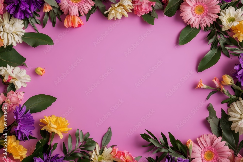 Elegant floral border with vibrant flowers lush greenery on light background. Ideal for decorative designs wedding invitations or romantic designs valentines day, mother's day, women's day Elegant floral border with vibrant flowers lush greenery on light background. Ideal for decorative designs wedding invitations or romantic designs valentines day, mother's day, women's day