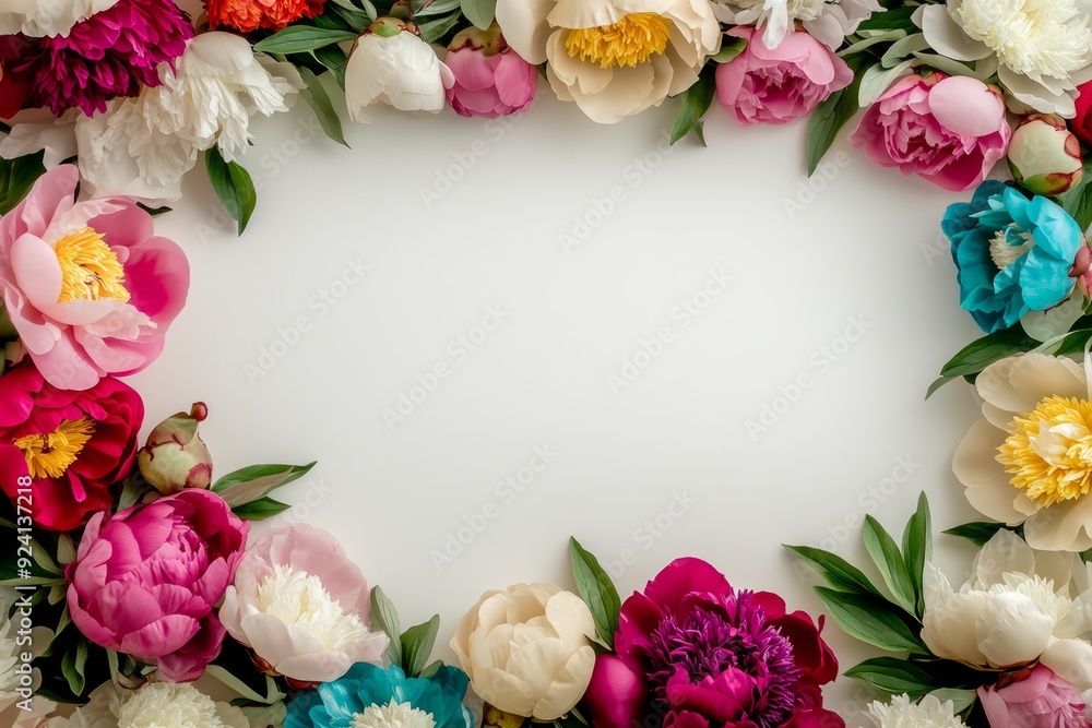 Elegant floral border with vibrant flowers lush greenery on light background. Ideal for decorative designs wedding invitations or romantic designs valentines day, mother's day, women's day Elegant floral border with vibrant flowers lush greenery on light background. Ideal for decorative designs wedding invitations or romantic designs valentines day, mother's day, women's day