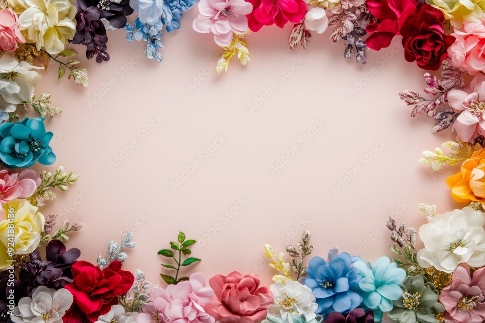 Elegant floral border with vibrant flowers lush greenery on light background. Ideal for decorative designs wedding invitations or romantic designs valentines day, mother's day, women's day Elegant floral border with vibrant flowers lush greenery on light background. Ideal for decorative designs wedding invitations or romantic designs valentines day, mother's day, women's day