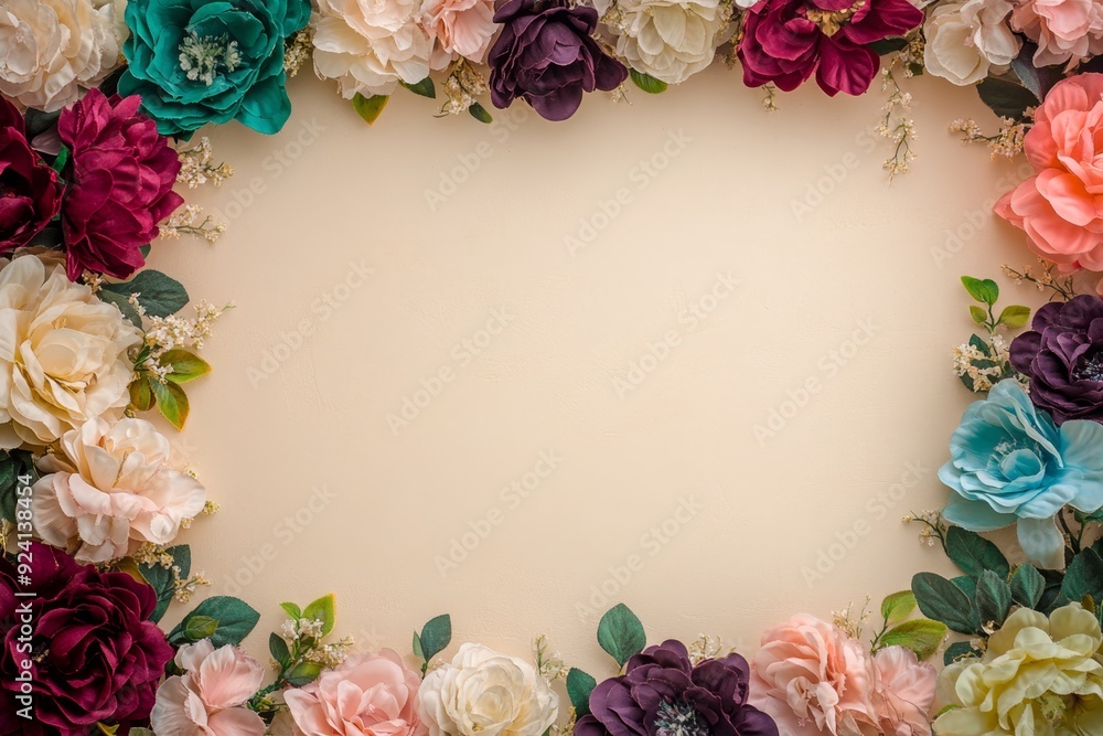 custom made wallpaper toronto digitalElegant floral border with vibrant flowers lush greenery on light background. Ideal for decorative designs wedding invitations or romantic designs valentines day, mother's day, women's day