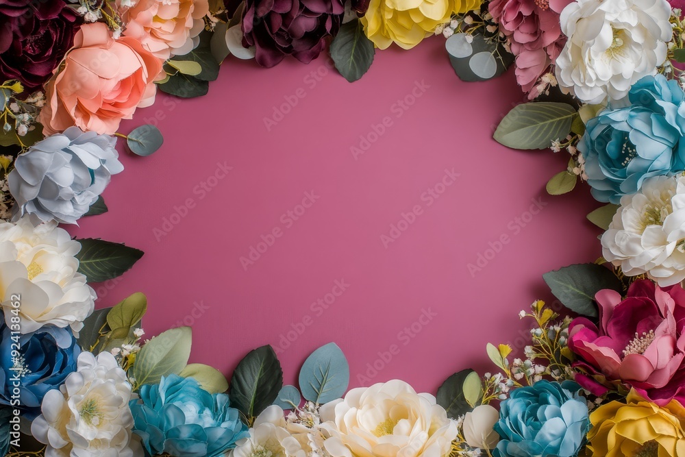 Elegant floral border with vibrant flowers lush greenery on light background. Ideal for decorative designs wedding invitations or romantic designs valentines day, mother's day, women's day Elegant floral border with vibrant flowers lush greenery on light background. Ideal for decorative designs wedding invitations or romantic designs valentines day, mother's day, women's day