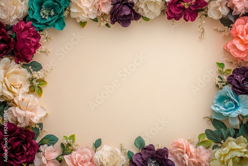 Wallpaper Mural Elegant floral border with vibrant flowers lush greenery on light background. Ideal for decorative designs wedding invitations or romantic designs valentines day, mother's day, women's day Torontodigital.ca