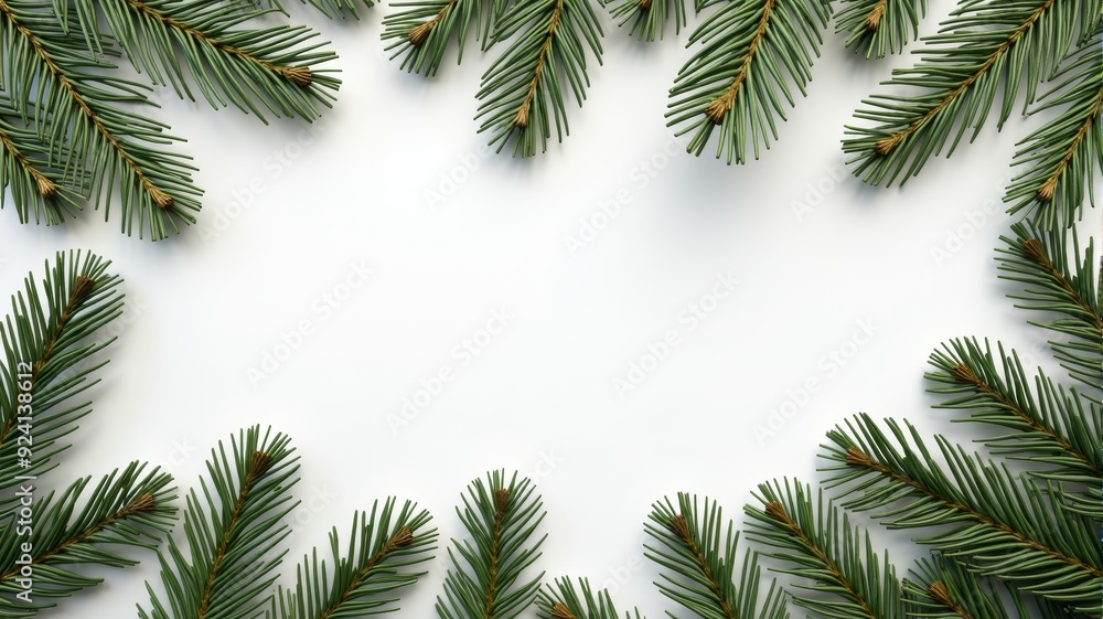 Festive Winter Holiday Background with Pine Branches and White Space for Text Festive Winter Holiday Background with Pine Branches and White Space for Text
