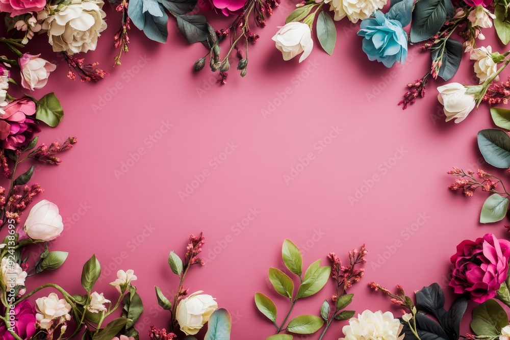 Elegant floral border with vibrant flowers lush greenery on light background. Ideal for decorative designs wedding invitations or romantic designs valentines day, mother's day, women's day Elegant floral border with vibrant flowers lush greenery on light background. Ideal for decorative designs wedding invitations or romantic designs valentines day, mother's day, women's day