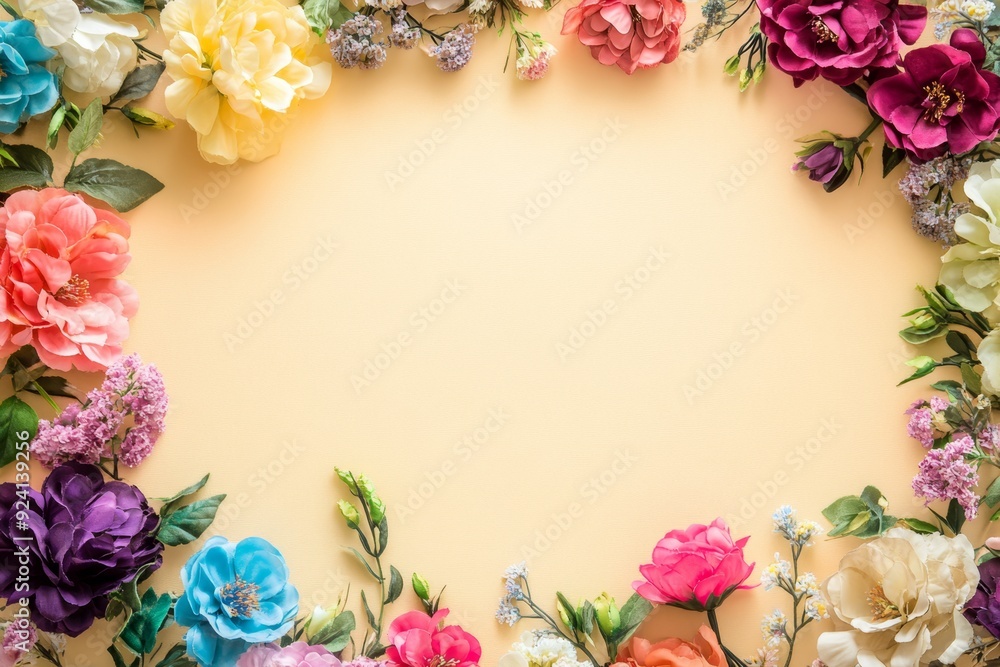 Elegant floral border with vibrant flowers lush greenery on light background. Ideal for decorative designs wedding invitations or romantic designs valentines day, mother's day, women's day Elegant floral border with vibrant flowers lush greenery on light background. Ideal for decorative designs wedding invitations or romantic designs valentines day, mother's day, women's day