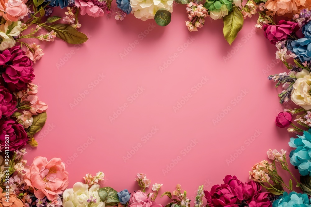 Elegant floral border with vibrant flowers lush greenery on light background. Ideal for decorative designs wedding invitations or romantic designs valentines day, mother's day, women's day Elegant floral border with vibrant flowers lush greenery on light background. Ideal for decorative designs wedding invitations or romantic designs valentines day, mother's day, women's day