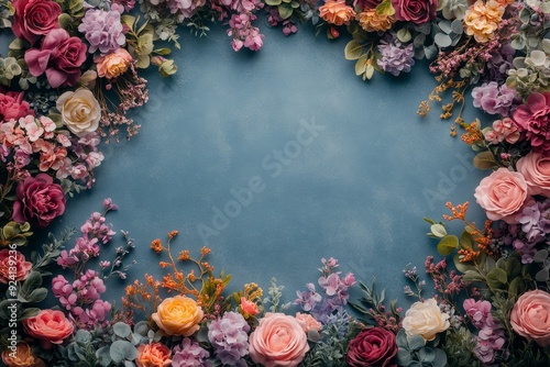 Wallpaper Mural Elegant floral border with vibrant flowers lush greenery on light background. Ideal for decorative designs wedding invitations or romantic designs valentines day, mother's day, women's day Torontodigital.ca