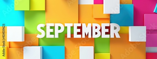 The word "SEPTEMBER" in white bold letters, colorful squares background Generative AI