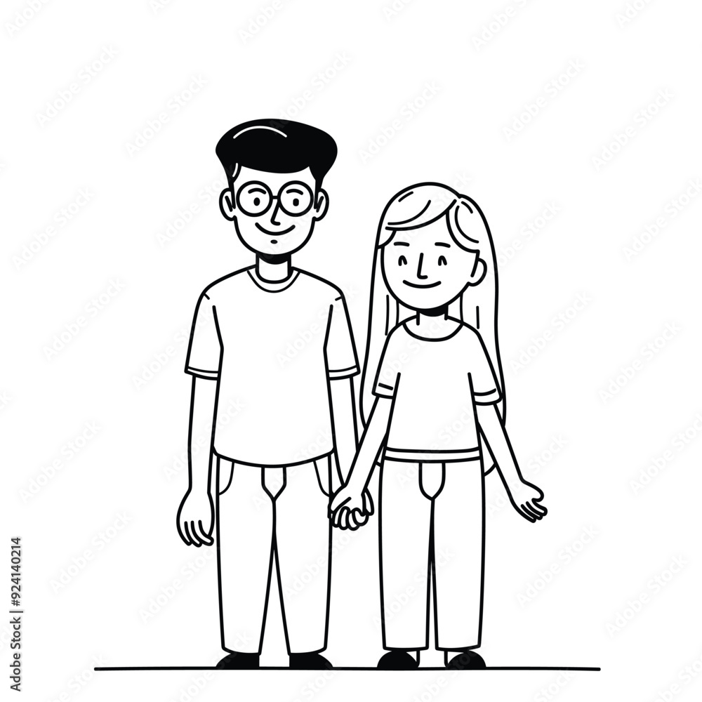 Simple line drawing of a couple holding hands, minimalistic style.
Simple line drawing of a couple holding hands, minimalistic style.