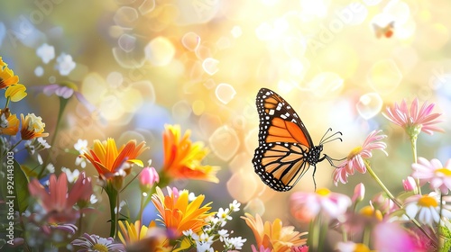 Wallpaper Mural Blank text area surrounded by spring flowers and a butterfly, vibrant and lively Torontodigital.ca