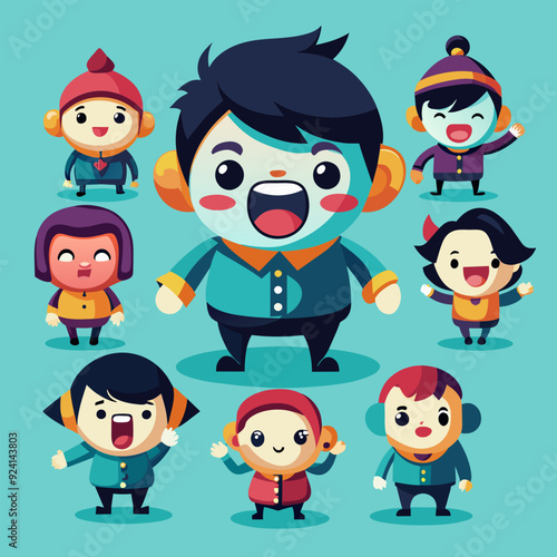 Various children expressions and actions. Flat style. Vector illustration.