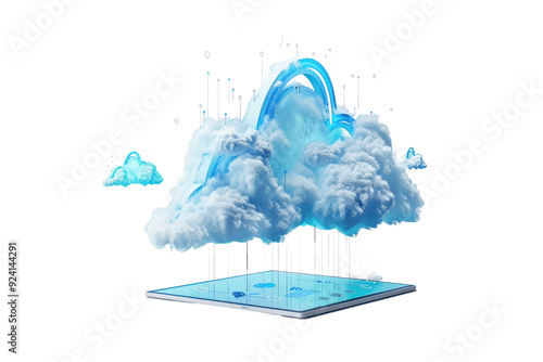 cloud computing on tablet, Computer system resources and data storage, Cloud service technologies concept.